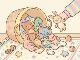 A pile of toys on the floor, seen through the camera