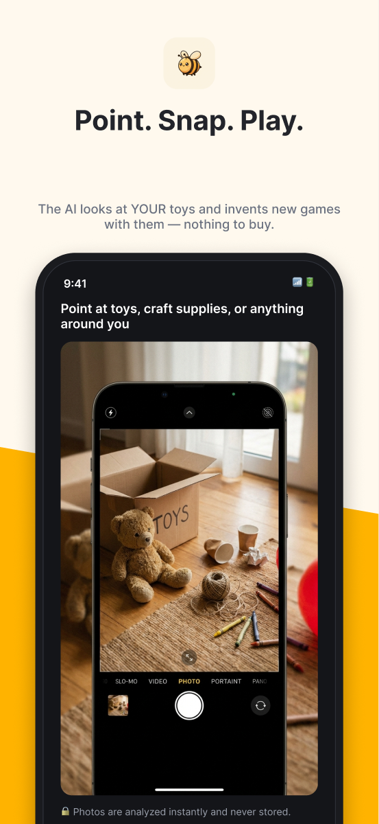 Point, snap, play camera screen