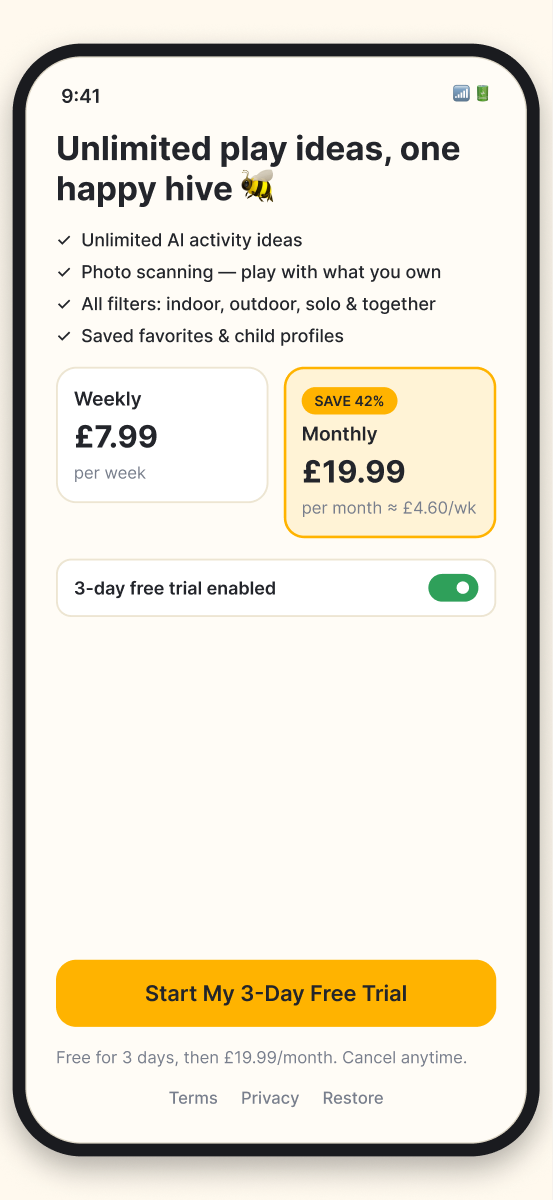 BusyBee! subscription plans and 3-day free trial